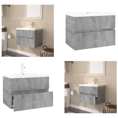 Produktbild von vidaXL Waschbeckenschrank mit Einbaubecken Grau Sonoma Holzwerkstoff - Waschbeckenschrank Mit Becken - Waschbeckenschränke Mit Becken - Waschbecken Unterschrank - Waschbeckenunterschrank