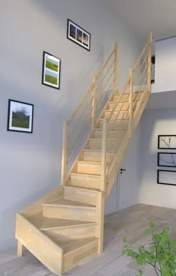Produktbild von Holztreppe Korfu 1/4 gewendelter Ausführung rechts-Holz-Holz Design Geländer-beidseitig-mit Setzstufen