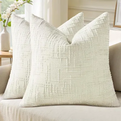 Obrázok produktu pre Chenilleové obliečky na vankúše, 65x65 cm, krémovo biela, 2-dielna sada, vzhľad bambusových vlákien