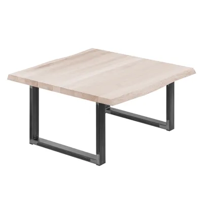 Produktbild von LAMO Manufaktur Esstisch Küchentisch Schreibtisch Couchtisch aus Massivholz, mit Baumkante 60x60x47 cm (AxBxH), Loft, Roh / Rohstahl mit Klarlack, LKB-01-A-001-0000L