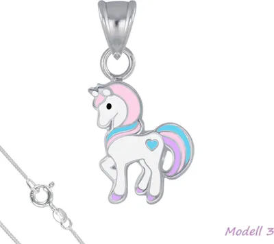 Produktbild von Kinderkette Silber 925 Kette: Einhorn Anhänger Halskette für Mädchen Modell 3