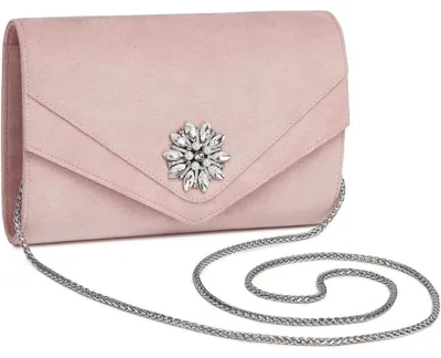 Immagine prodotto di Borsa a tracolla da donna effetto scamosciato, ideale per matrimoni, feste ed eventi, colore rosa, dimensioni 24x3x16 cm