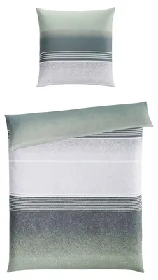 Produktbild von Satin-Bettwäsche - Grau - Grün - 155 x 220 cm - mit Reißverschluss