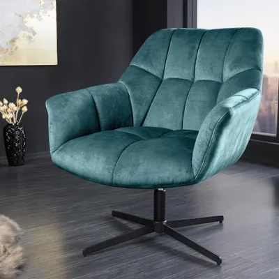 Produktbild von riess-ambiente Drehbarer Design Sessel PAPILLON petrol Samt 360° schwarz Metall höhenverstellbar Lesesessel Relaxsessel Polstersessel