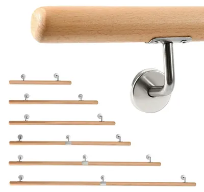 Obrázok produktu pre Drevená zábradlie na schody, buk, 150 cm, s držiakmi na stenu