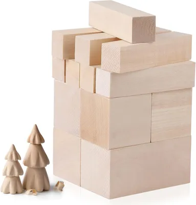 Produktbild von 13 Lindenholz-Schnitzblöcke in 3 Größen, natürliches Massivholz, DIY-Set für Kinder/Erwachsene.
