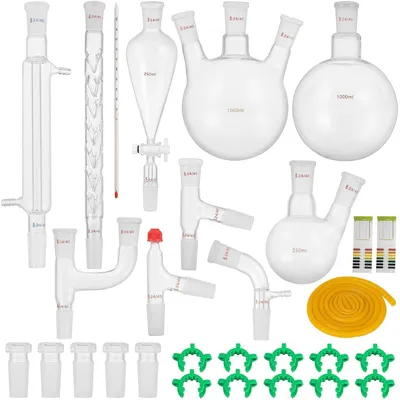 Productafbeelding van Laboratoriumglasset - Laboratoriumglaswerk - Destillatieset - Glaswerkset - Labapparatuur - 32-Delig
