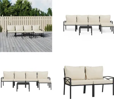 Image de vidaXL 6 pcs. Garden Lounge Set with Sandfarbige Kissen Stahl - Garden Lounge Set - Garden Lounge Sets - Outdoor Lounge Set - Terrassen Lounge Set