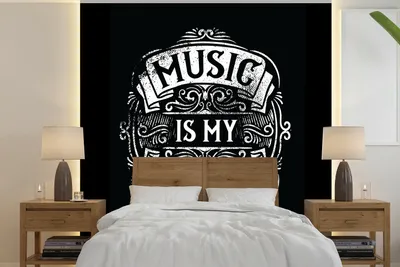 Produktbild von MuchoWow® Fototapete für Wohnzimmer oder Schlafzimmer Wandtapete Vinyl Motivtapete Musik - Retro - Zitat - 240x240 cm - Schlafzimmer-Tapete