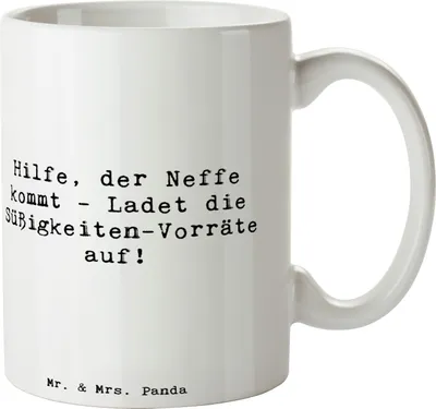 Produktbild von Mr. & Mrs. Panda Kaffeebecher Spruch Neffe Besuch - Weiß - Geschenk, Weihnachten, Bindung, Kaffeetasse, Pott, Humor, Verwandte, Tasse, Familienmitglieder, Becher