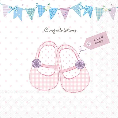 Produktbild von 20 Servietten Baby Shoes pink - Babyschuhe in rosa 33x33cm
