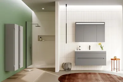 Image de Orka | Ensemble de meubles de salle de bain Varn - 100 Cm - Gris - Design élégant - Vasque en céramique hygiénique - Fermeture silencieuse