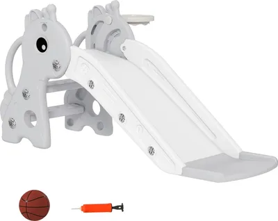 Immagine prodotto di Scivolo per bambini, 3 in 1, scivolo per bambini con canestro, scivolo con canestro per bambini da 1 a 3 anni, per interni, grigio 106 x 51,5 x 52 cm Aosom