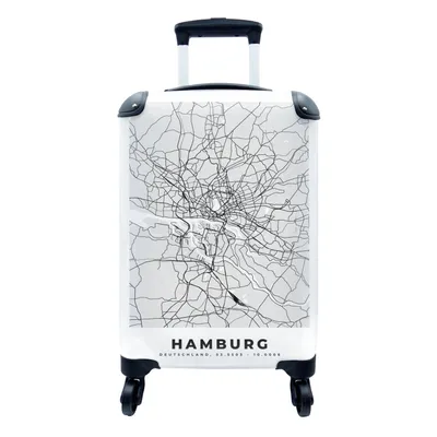 Produktbild von MuchoWow® Koffer Handgepäck Trolley Rollkoffer Kleine Reisekoffer mit 4 Rollen - Karte - Deutschland - Hamburg - Karte - Stadt - Cabin Size < 55x40x23 cm & 55x40x20 cm - Fotokoffer - Kabinenkoffer - Boardgepäck - Reise-Box - Reisekoffer - Reisegepäck - Koffer mit Bild - Trolley für Kinder