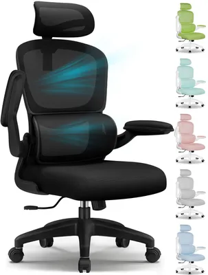 Produktbild von Aiibot Bürostuhl,Bürostuhl Ergonomisch Schreibtischstuhl mit Umklappbare Armlehnen Lordosenstütze Drehstuhl Chefsessel Wippfunktion Bürostuhl 150kg