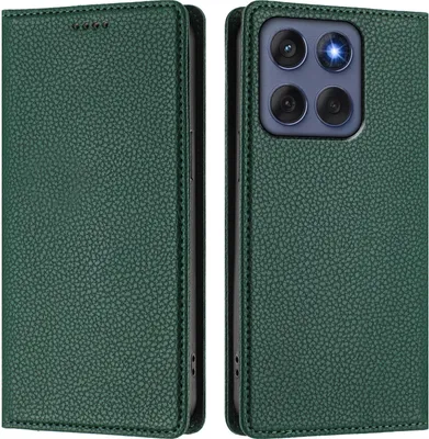 Produktbild von Litchi Leder Handyhülle für Motorola Edge 60 Fusion Wallet Kartenfächer Standfunktion Hülle Grün