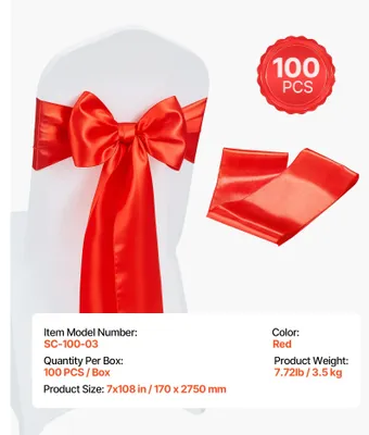 Produktbild von Stuhlschleifen, Satin-Stoff, vielseitige Passform, 100 Stück Rot