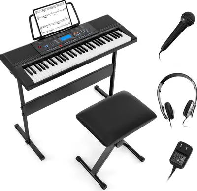 Obrázok produktu pre COSTWAY Prenosný elektronický keyboard so 61 klávesmi, stojanom a stoličkou, kompletné digitálne piano s 300 tónmi, 300 rytmami