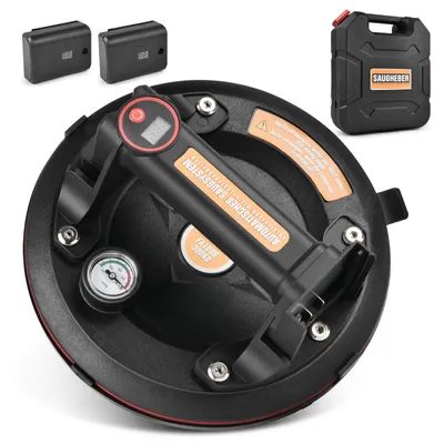 Produktbild von Elektrischer Saugheber mit 2 Akku, Glasheber Saugnäpfe mit Manometer Max. 300kg, Vakuum Fliesenheber, Glassauger für Laminat,Fliesen,Glas,Marmor