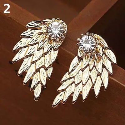 Produktbild von Frauen Retro Gothic Cool Schmuck Engel Flügel Strass Ohr Jacke Ohrringe-Gold