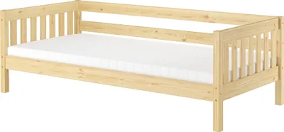 Produktbild von Gemütliches Kinderbett mit dreiseitiger Sicherung 90x200 cm Kiefer V-60.29-09Rollrost und Matratze inkl.