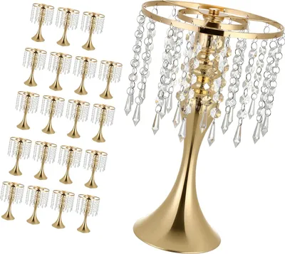 Produktbild von SucceBuy 20 Stück dekorative Hochzeitsvasen, 33,5 cm hohe Metallvasen mit Blumenständern und Kristalldetails, ideal für Tischdekoration bei Hochzeiten, Partys, Jubiläen und Zeremonien, Gold