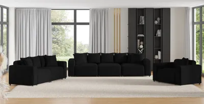 Produktbild von Sofaset Designersofas MEGAN 3-2-1 in Stoff Poso Schwarz