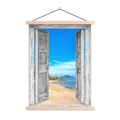 Produktbild von MuchoWow® Textilposter Strand - Tropisch - Sommer - Blick - Meer 60x80 cm mit holzfarbenen Rahmen - Wandbild
