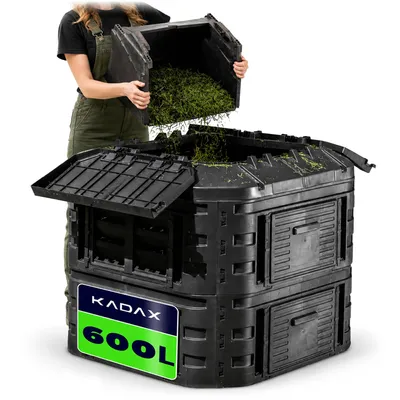 Produktbild von KADAX Modul-Komposter aus Kunststoff "Nybro", Thermokomposter mit klappbarem Deckel, Schwarz, 600L