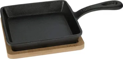 Obrázok produktu pre Vynikajúca domáca servírovacia panvica na tapas, liatina/bambus, 14x14x3,4 cm, čierna/hnedá