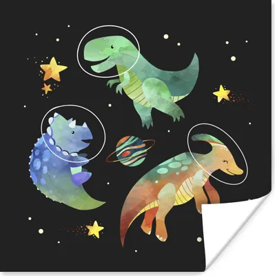 Produktbild von MuchoWow® Poster Weltraum - Dinosaurier - Sterne - Kinder - Kinder - Kinder 75x75 cm - Wand Dekoration