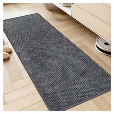Produktbild von Waschbarer Küchenteppich rutschfest 45x180cm, Chenille Küchenläufer mit Gummi, Teppichläufer für Küche, Küchenmatte saugfähig, Waschbare Teppiche für Flur, Eingang, Badezimmer, Grau