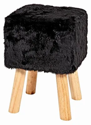 Produktbild von Stylischer schwarzer Holzschemel mit Sitzfläche im Federlook