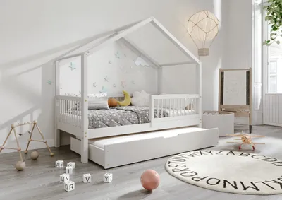 Obrázok produktu pre TIMBEE MURLO Duo house posteľ manželská posteľ detská drevená posteľ so zásuvkou s funkciou spánku - sivá - 90x200cm