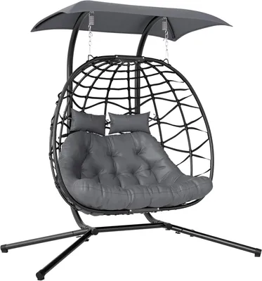 Image de Fauteuil suspendu avec support et coussins, hamac pliable pour 2 personnes avec auvent et une capacité de charge de 260 kg