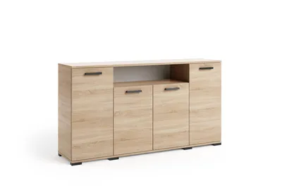 Produktbild von Kommode FINO III mit 4 Türen und Regal, Großes, Sideboard mit Stauraum, Modernes Wohnzimmerschrank für Wohnzimmer und Esszimmer, braun, Eiche Sonoma