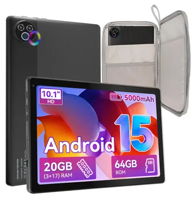 Obrázek produktu pro Tablet, 10,1 palců, 64 GB interní paměť, Android 15, 20 (3+17) GB RAM, baterie 5000 mAh, včetně pouzdra, barva: šedá