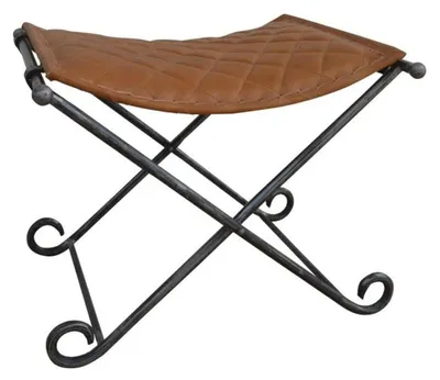 Fußhocker aus Leder, Metall, Aluminium, 51x70x21 cm, braun-schwarz