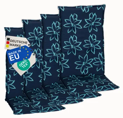 Produktbild von NYVI Gartenstuhl Auflagen Hochlehner 4er Set Barcelona - UV-Beständig, Atmungsaktiv, Strapazierfähig - Hochlehnerauflagen Sitzkissen Outdoor - Sitzauflagen für Gartenstühle 118x50cm Blume Hellblau