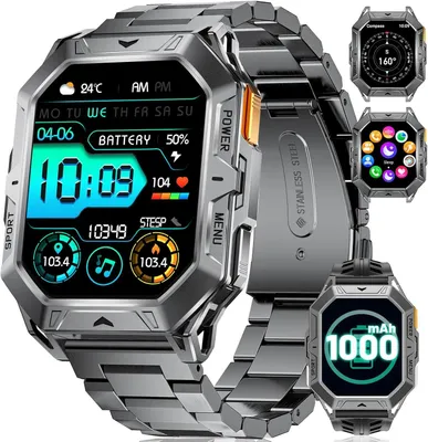 Militärische Smartwatch für Herren mit 2.13 Inch AMOLED Display 1000 mAh Akku Kompass Barometer und 100 Sportmodi
