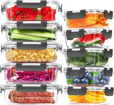 Produktbild von 10er Pack Glas-Frischhaltedosen Set, Aufbewahrungsbox Luftdicht & BPA-frei, Mikrowellen & Gefrierschrankfreundlich