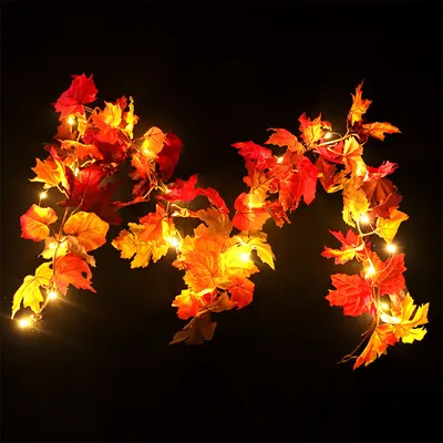 Produktbild von 2 Stück Herbstdekor Herbstdekorationen für Zuhause 5.6ft lange Herbstgirlande zum Einstecken mit Lichtern Beleuchtete Herbstgirlandenlichter für drinnen und draußen Halloween Thanksgiving Erntedekorationen