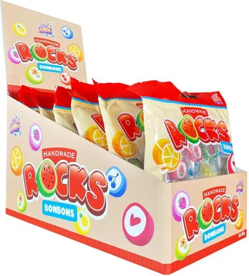 Produktbild von Display Komplett Rocks Bonbons mit Fruchtgeschmack 12 Beutel a 150 Gramm