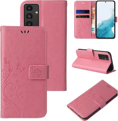 Produktbild von Handyhülle für Samsung Galaxy A54 5G Floral Blumen Schmetterling Flip Cover Hülle Case Klapphülle Handytasche Farbe: Rosegold