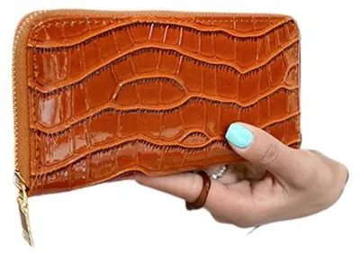 Produktbild von Geldbörse Damen Groß Kunstleder - 19,5x10 cm - Braun - Reißverschluss Clutch Handyfach Portemonnaie