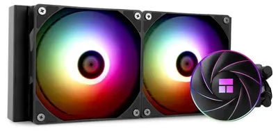 Zdjęcie produktu dla Chłodzenie wodne Thermalright Aqua Elite 240 ARGB do procesorów, 240 rzędów chłodzących, 2 wentylatory 120 mm PWM, kompatybilne z AM4/AM5, Intel LGA1150/1151/1155/1156/1200/1851/1700 (czarne) – wymiary 240 mm, kolor czarny