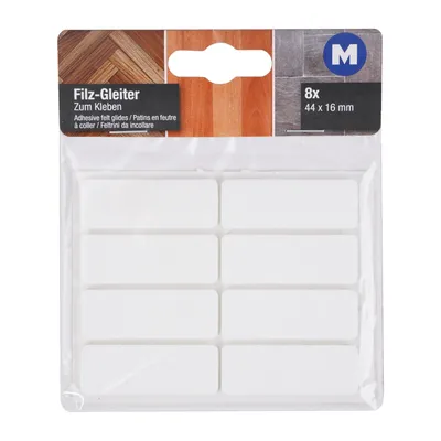 Produktbild von Filzgleiter aus Filz selbstklebend 44x16mm Weiß, 8 Stück, strapazierfähig