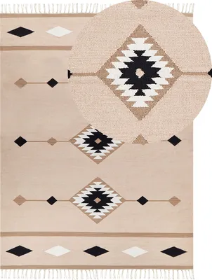 Produktbild von BELIANI Kelim-Teppich Mehrfarbig Baumwolle 160 x 230 cm mit Fransen Geometrischem Muster Handgewebt Zweiseitig Läufer Modern Wohnzimmer Schlafzimmer