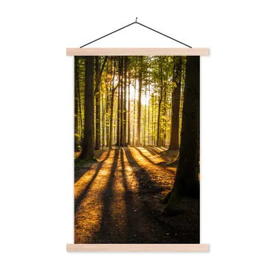 Produktbild von MuchoWow® Textilposter Sonne - Bäume - Wald - Landschaft - Natur 120x180 cm mit holzfarbenen Rahmen - Textil-Plakat