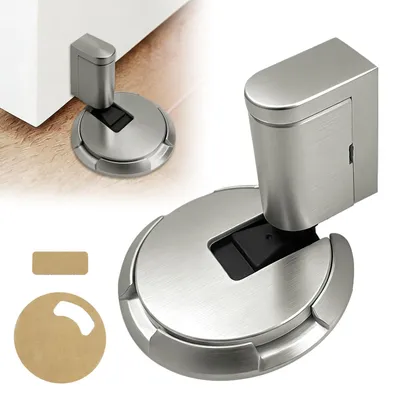 Produktbild von Bodentürstopper, Türschließer aus Metall, verstellbar, kein Bohren erforderlich, mechanischer Bodentürstopper, Türstopper für alle Hartböden (silber)